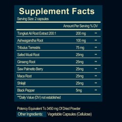 Tong-kat ALi Extract 200:1, Longjack, 3450mg Per Serving – 60 Veg Capsules