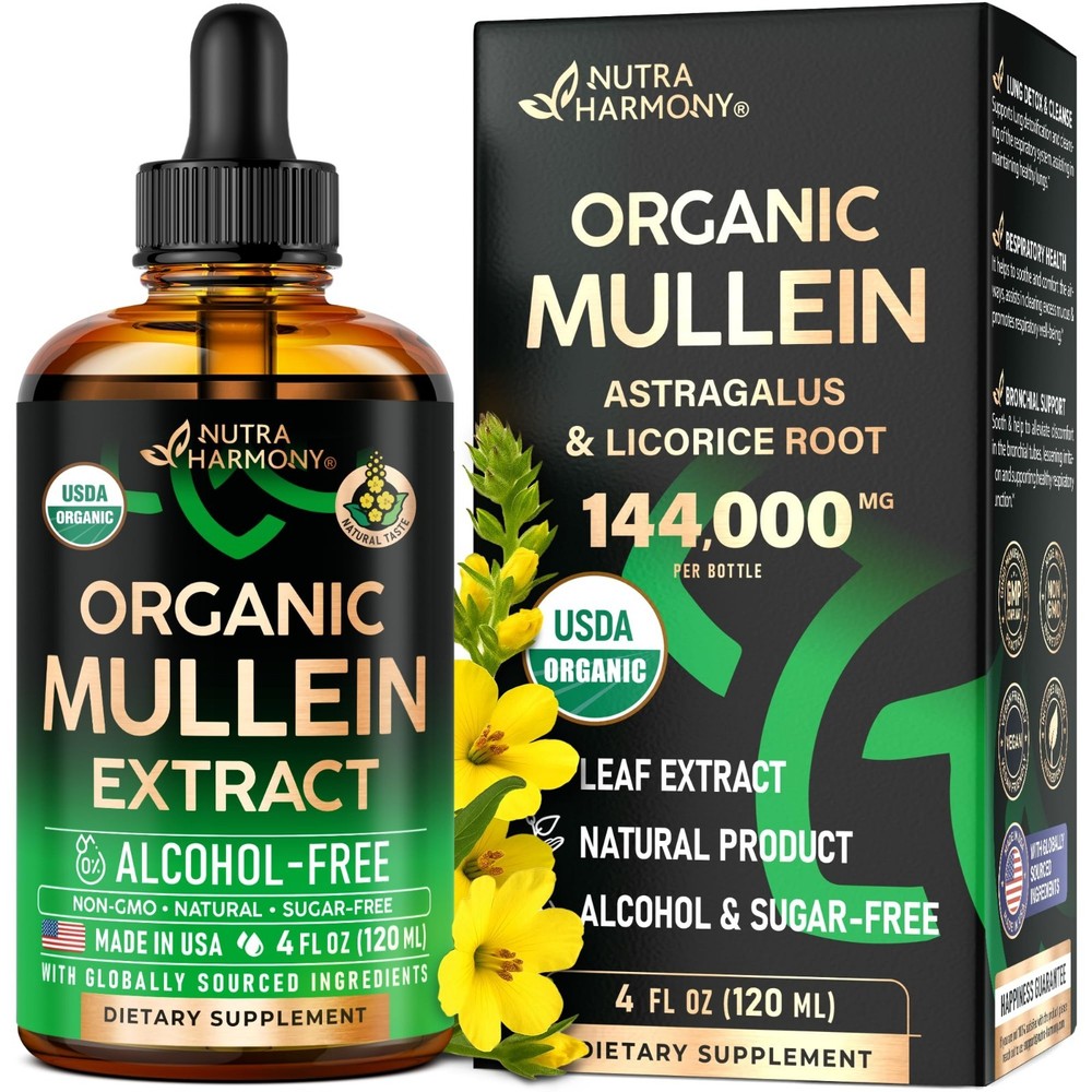 Organic Mullein Leaf Drops for Lungs Support – Herbal Extract Liquid 4 oz