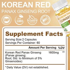 Red Korean Panax Ginseng 1600mg 60/120 Capsules – Energy/Endurance/Memory/Focus