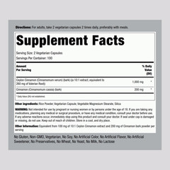 Ceylon Cinnamon Complex 1200 mg (per serving), 200 Vegetarian Capsules