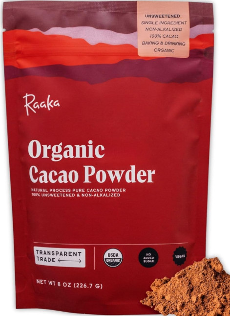Raaka Organic Cacao Powder 8 oz Unsweetened Non-Alkalized USDA Organic Vegan