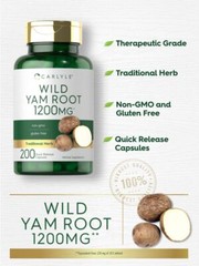 Wild Yam Root Capsules | 1200mg | 200 Count | Non-GMO, Gluten Free | by Carlyle