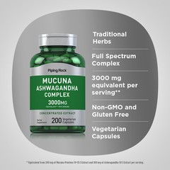 Mucuna Ashwagandha | 3000mg | 200 Capsules | Non-GMO | by Piping Rock