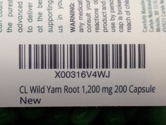 Carlyle Wild Yam Root Quick Release 1200mg 200 Capsules exp: 07/2027