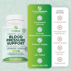 Blood Pressure Support Supplement Hawthorn Berry Hibiscus Garlic B12 Nitric