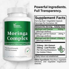 Moringa Complex Capsules – Moringa Oleifera Leaf Powder + 10:1 & 20:1 Extracts