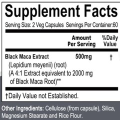 Maca Root Black Raw Pure Natural NonGMO Superfood (4:1 Extract) 120 Capsules