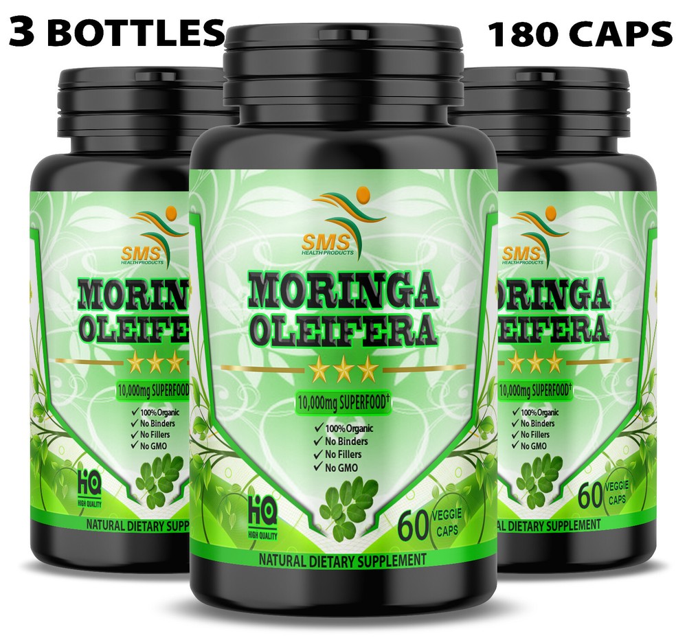 Moringa Oleifera Organic Leaf Extract 10,000mg Serving 100% Pure Capsules 180