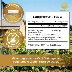 Mullein Leaf Extract Organic Lung Cleanse Drops for Lung Health Natural Herbal ✅