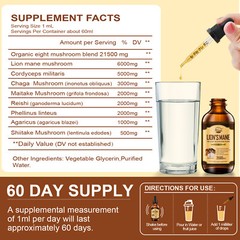 Lions Mane 8x Mushroom Extract Tincture Strong 21500mg Liquid Drops 2 Fl Oz
