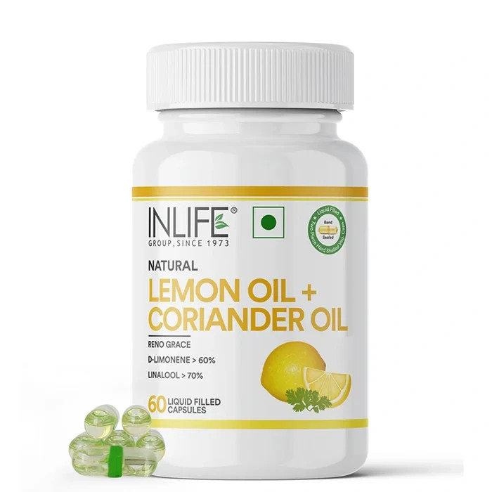 INLIFE Natural Lemon & Coriander Oil Antioxidant & Digestive Support 60 Veg Caps