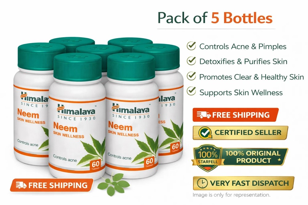 Himalaya Neem Tablets Herbal Skin Wellness Support 300 Tabs Pack of 5
