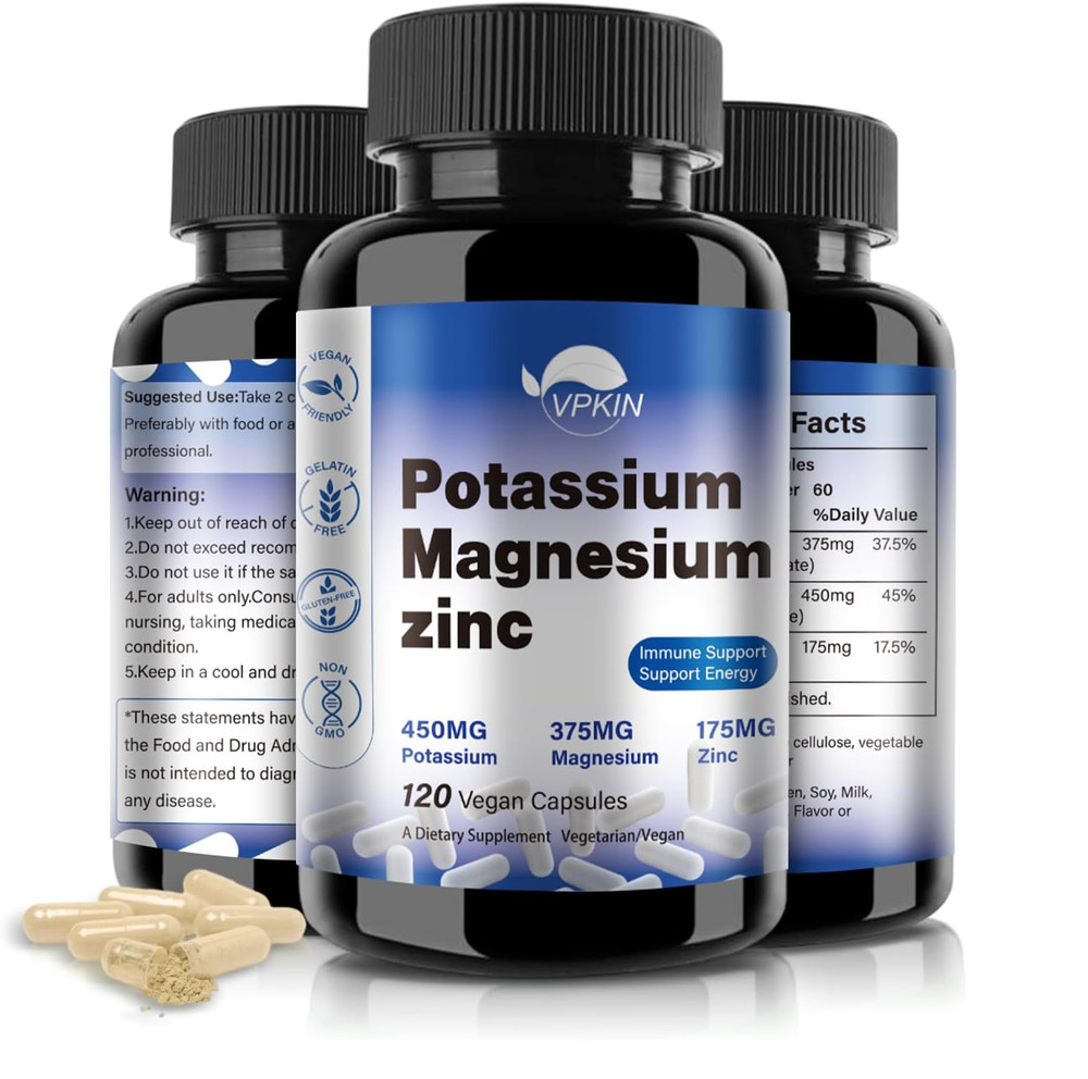 Potassium Magnesium Supplement 1000mg, Magnesium Potassium Zinc Aspartate Suppor