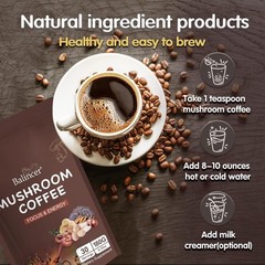 Mushroom Coffee, 6 Adaptogenic Mushrooms (Lion’s Mane, Cordyceps, Turkey Tail &