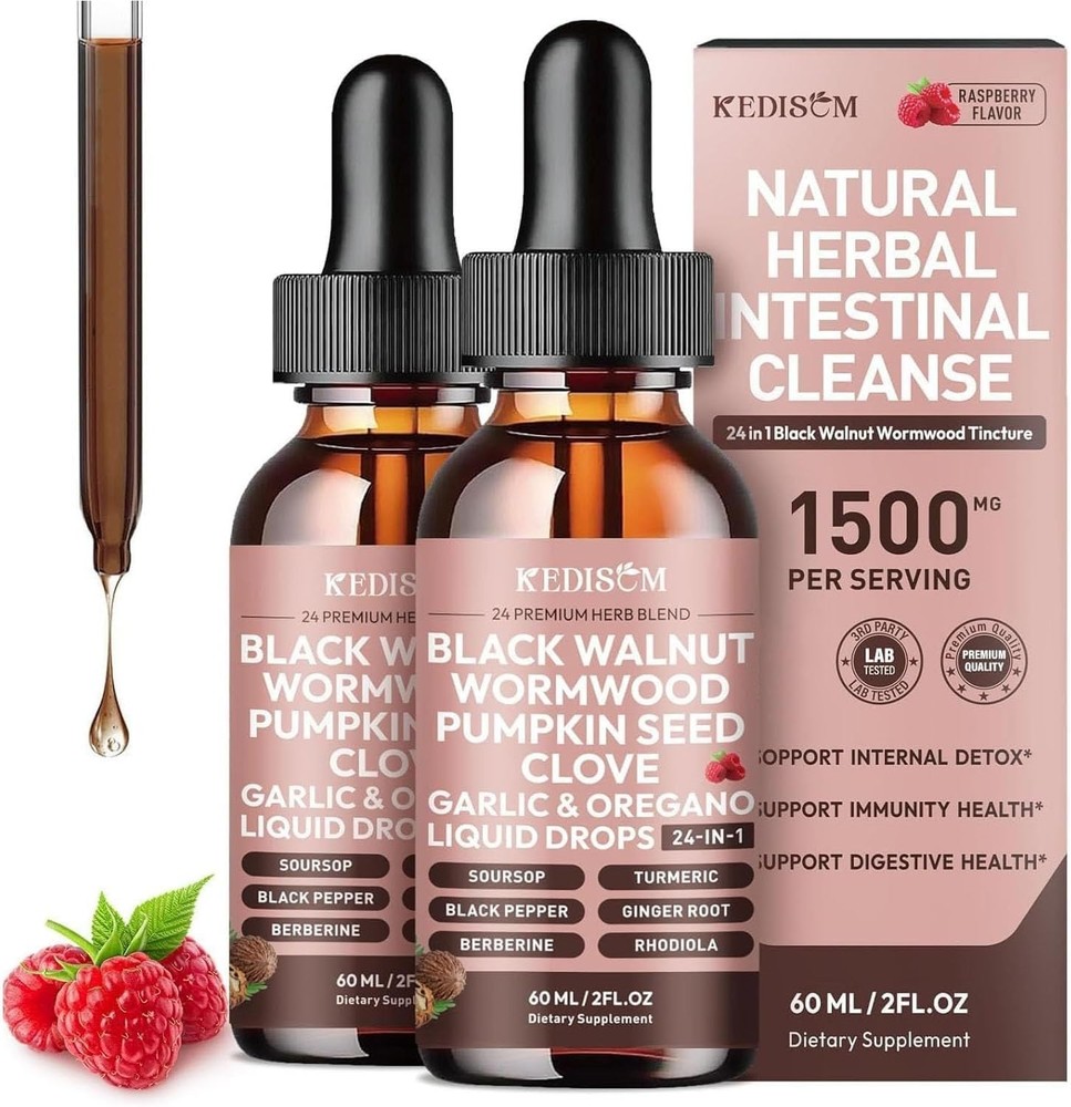 24 in 1 Black Walnut Wormwood Tincture Pumpkin Seed Garlic Oregano Clove