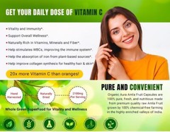 Organic Aura AMLA Capsules. 1000mg per Serving, 120 Veg Capsules. Natural