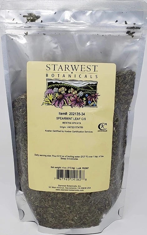 Starwest Botanicals Spearmint Leaf Cut & Sifted (US), 4 Ounces