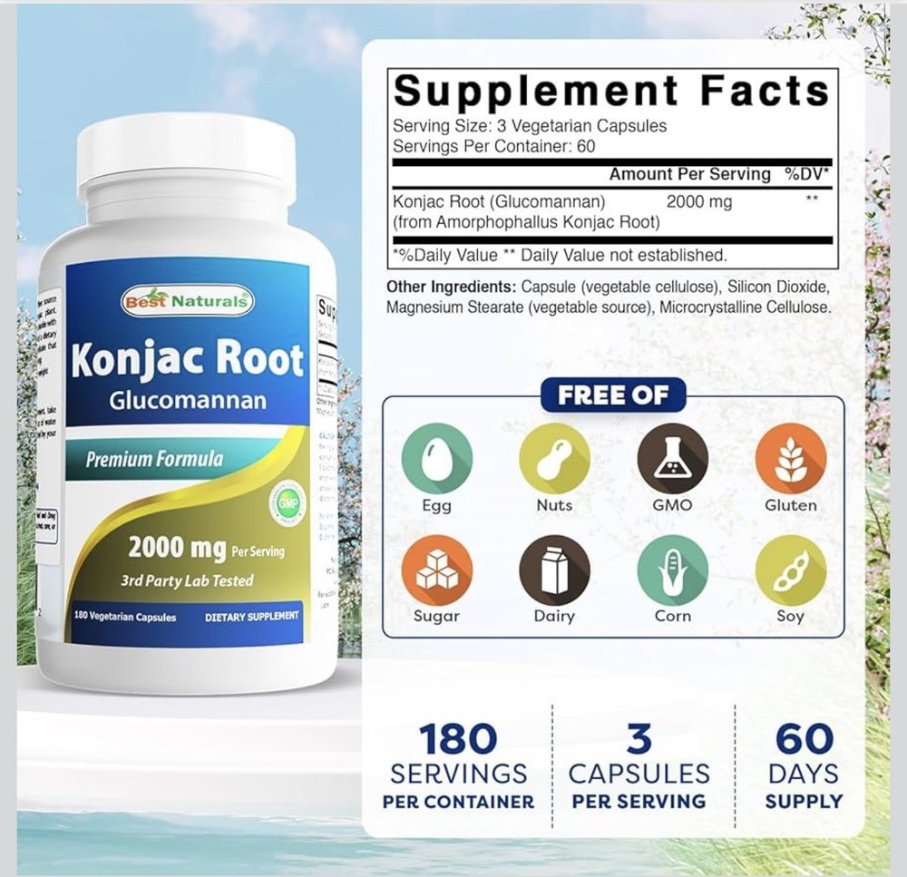 Best Naturals Konjac Root 2000mg Tablets – 180 Count