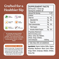 Organic Mushroom Instant Coffee (60 Servings) with 7 Superfood Mushrooms, Great