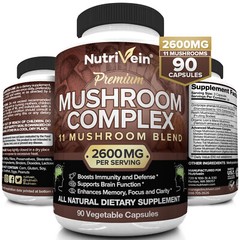 Nutrivein Mushroom Supplement 2600mg – 90 Capsules – 11 Blend Lions Mane Reishi