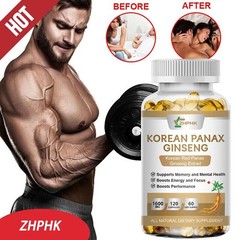 Korean Red Panax Ginseng 120 Capsules 1600mg Extra Strength NON-GMO No Fillers