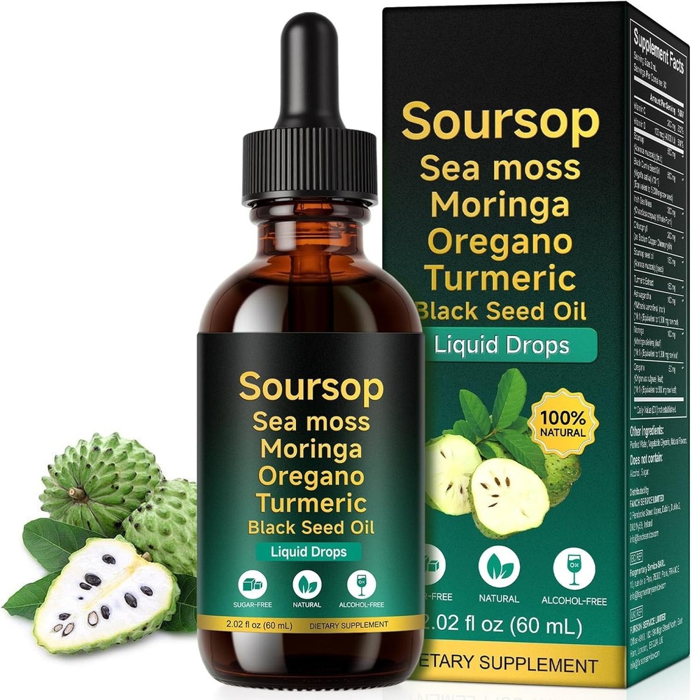Soursop Bitters Liquid Drops 12-in-1 Complex – 2 Fl Oz | Enriched with Sea Moss