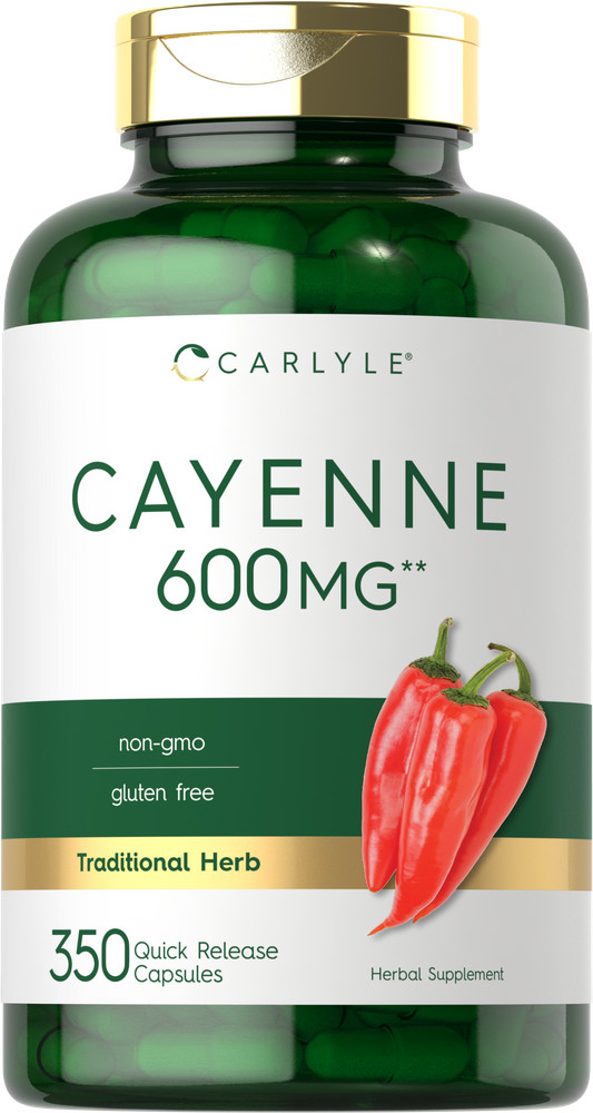 Cayenne Pepper Capsules | 600 mg | 350 Count | Non-GMO, Gluten Free | by Carlyle