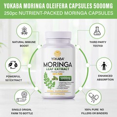 500 Capsules Moringa Oleifera Leaf Powder 5000mg – Organic Herbal Extract YOKABA