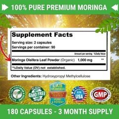High-Potency Moringa Capsules – 1000mg per Serving, Gluten-Free Health Booster