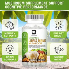 Organic Lions Mane Mushroom 1000Mg Nootropic Brain Memory Focus Immune Support