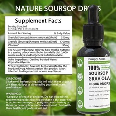 Organic Soursop Extract Drops – Pure Soursop Leaves & Fruit, Sugar/Gluten Free,