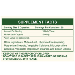1-4x Mullein Leaf Extract 1500mg Lung Cleanse Respiratory Herbal 60 Capsules