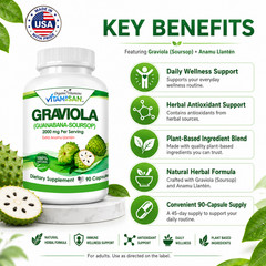 Graviola Capsules Leaf and Fruit Extract 90 capsules Soursop Annona High Potency