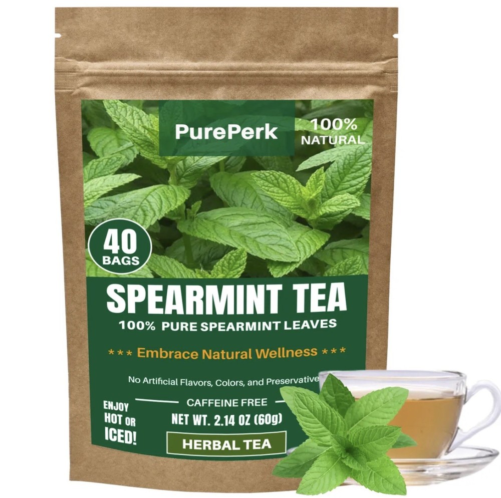 Pure Perk Spearmint Tea- 40 Tea Bags Premium Spearmint Leaf Herbal Tea For PCOS