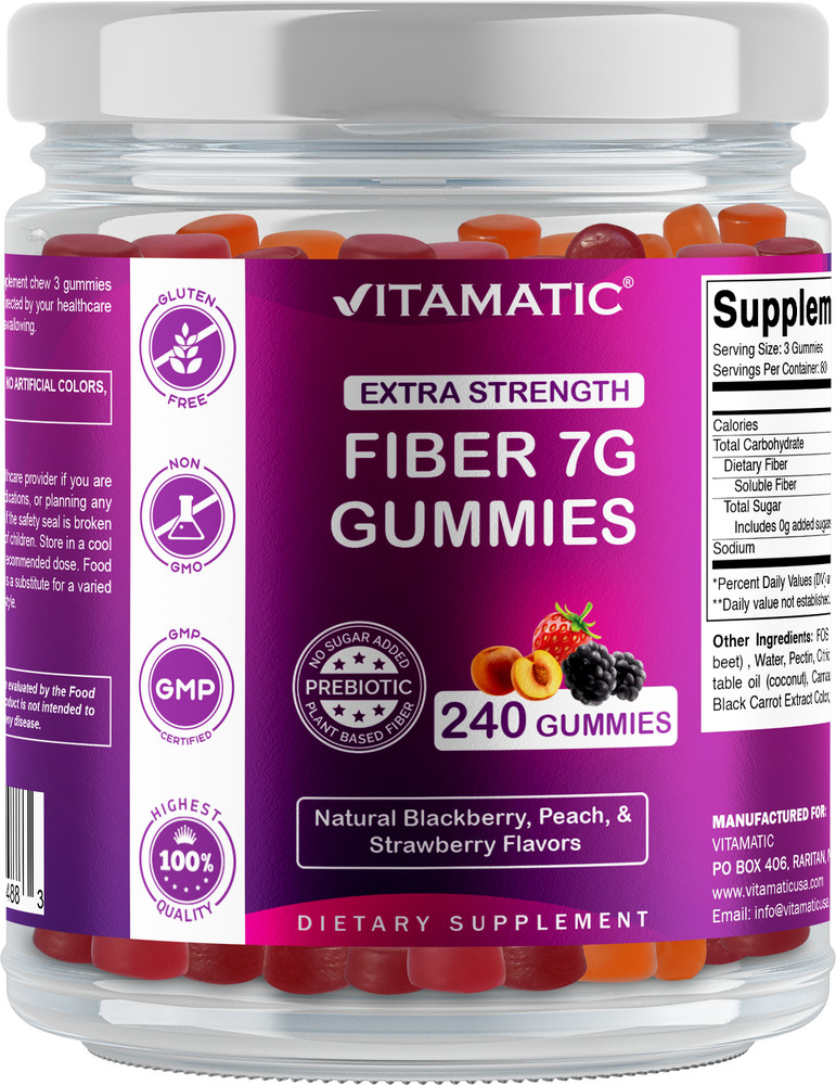 Vitamatic Prebiotic Fiber Gummies for Adults- 240 Pectin Based Gummies