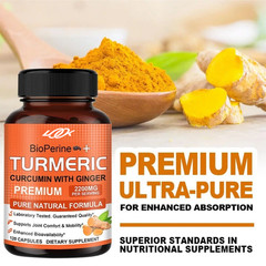 Curcumin Ginger Black Pepper Bone Joint Pain Relief 2200 Mg 60 Capsules US
