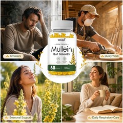 60 Count Mullein Gummies for Lung Cleanse, 2000mg Organic Mullein Leaf Extract