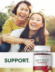 Beet Root Gummies | 60 Count | Vegan Strawberry Flavored | Non-GMO | by Carlyle