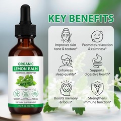 Lemon Balm Extract Non-Alcohol Liquid Herb Drops Organic Natural Aid 2 oz