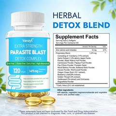 Extra Strength Parasite Blast Detox Complex 120 Softgels Gut Herbal Supplement