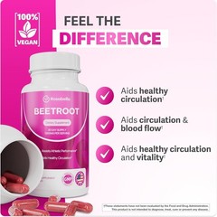 60ct Rosabella Organic Beetroot 1300mg Capsules Circulation And Blood Pressure