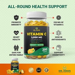 Dr. Joel’s Vitamin C 2000mg Tablets with Zinc, Elderberry – 200 Count