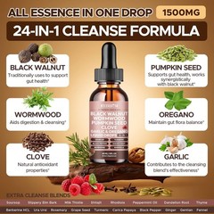 24 in 1 Black Walnut Wormwood Tincture Pumpkin Seed Garlic Oregano Clove