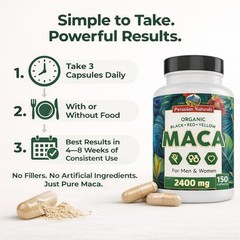 2 Organic Black Red Yellow Maca Root Capsules 300 for Women & Men 800mg – Peru