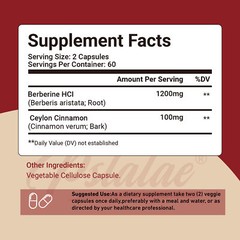 Premium Berberine HCl with Ceylon Cinnamon 1200mg – Blood Sugar, Immune Support