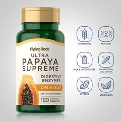 Super Papaya Enzyme | 180 Chewable Tablets | Non-GMO Supplement | by Piping Rock