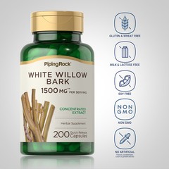 White Willow Bark Capsules | 1500mg | 200 Count | Gluten Free | by Piping Rock