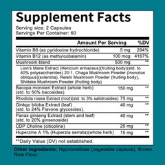 Nootropics Brain Support Supplement, Lions Mane, Shiitake, Reishi & Chaga