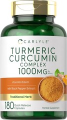 Carlyle Turmeric Curcumin with Black Pepper 1000mg | 180 Count (Pack of 1)