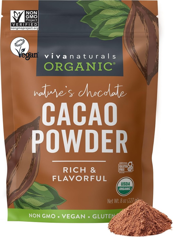 Organic Cacao Powder, Unsweetened, 8 oz (227 g) – Rich Dark Chocolate Flavor,